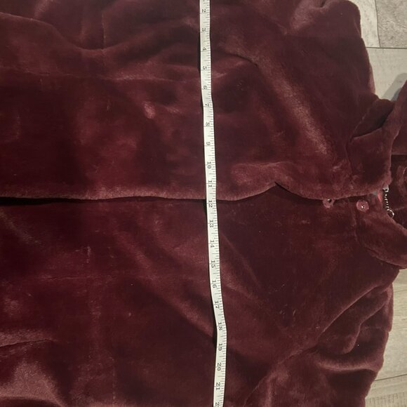 DENNIS BY DENNIS BASSO WINE RED FAUX FUR COAT WITH ATTACHED HOOD HEAVY THICK - Picture 10 of 12